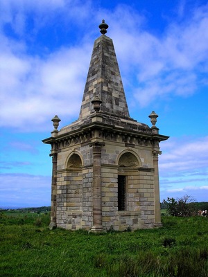 Macrae's Monument. A-Listed Building renovated in 2001. From 1725 to 1731 James Macrae was Governor of Madras where he made his fortune. He purchased Orangefield Estate, and the mansion became the airport terminal in WW2, demolished after the present terminal opened. See also http://www.clan-macrae.org.uk/scotland/articles.cfm?ID=90