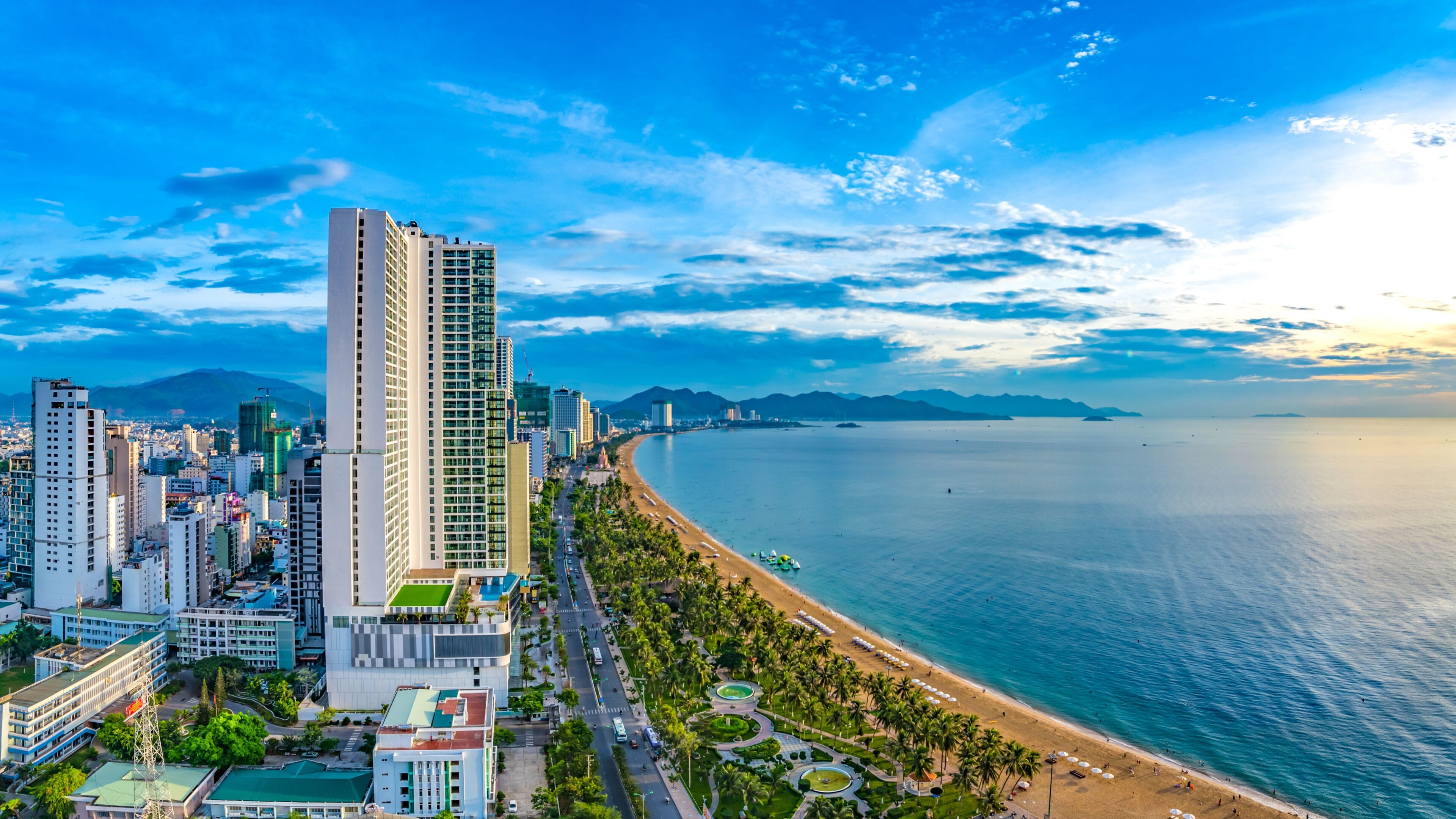 Beautiful Scenery of Nha Trang, a Tropical Coastal Vacation Paradise in Vietnam, Southeast Asia. 