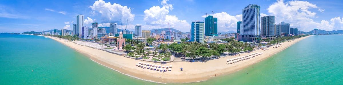 Panoramic Nha Trang Beach city, view from the sea by drone. Khanh Hoa, VietNam