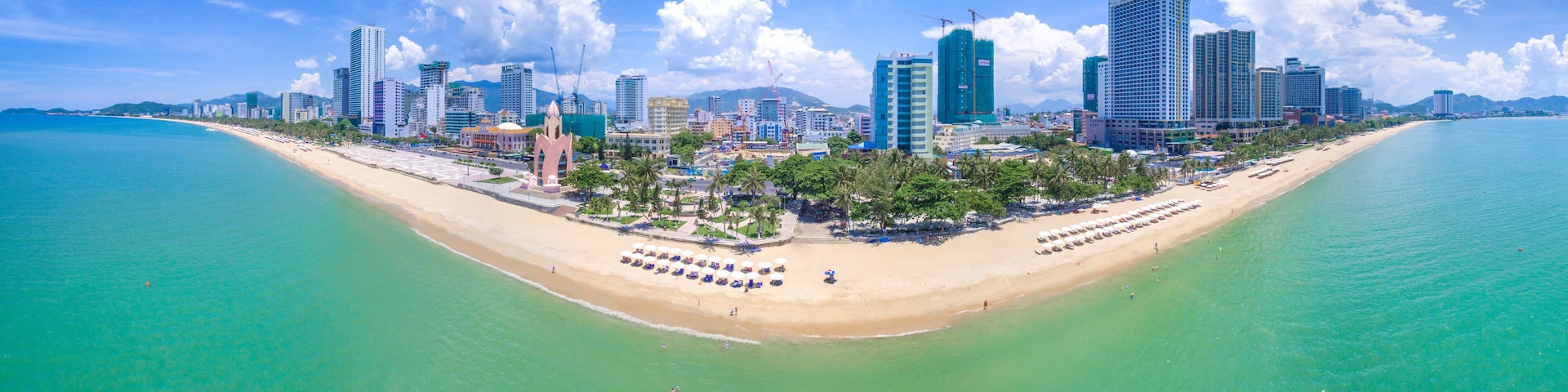 Panoramic Nha Trang Beach city, view from the sea by drone. Khanh Hoa, VietNam