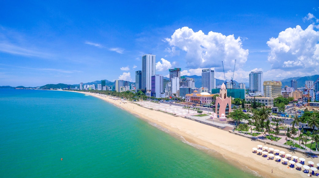 Panorama of the city of Nha Trang in Vietnam from drone point of view