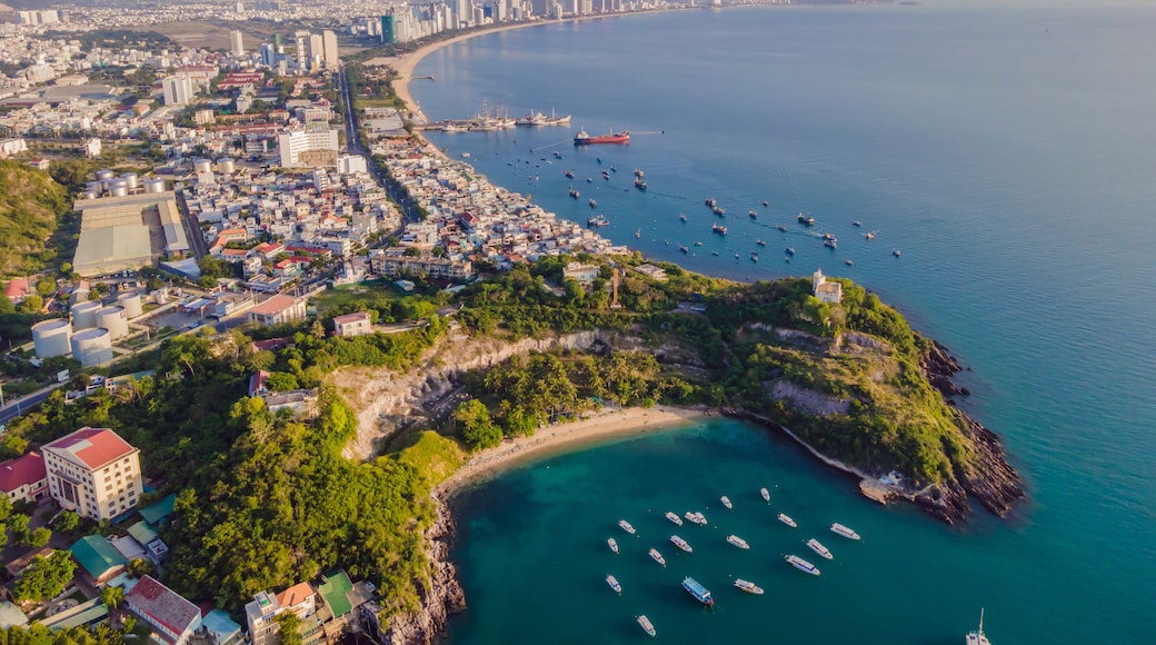 Aerial view over Nha Trang city, Vietnam taken from drone