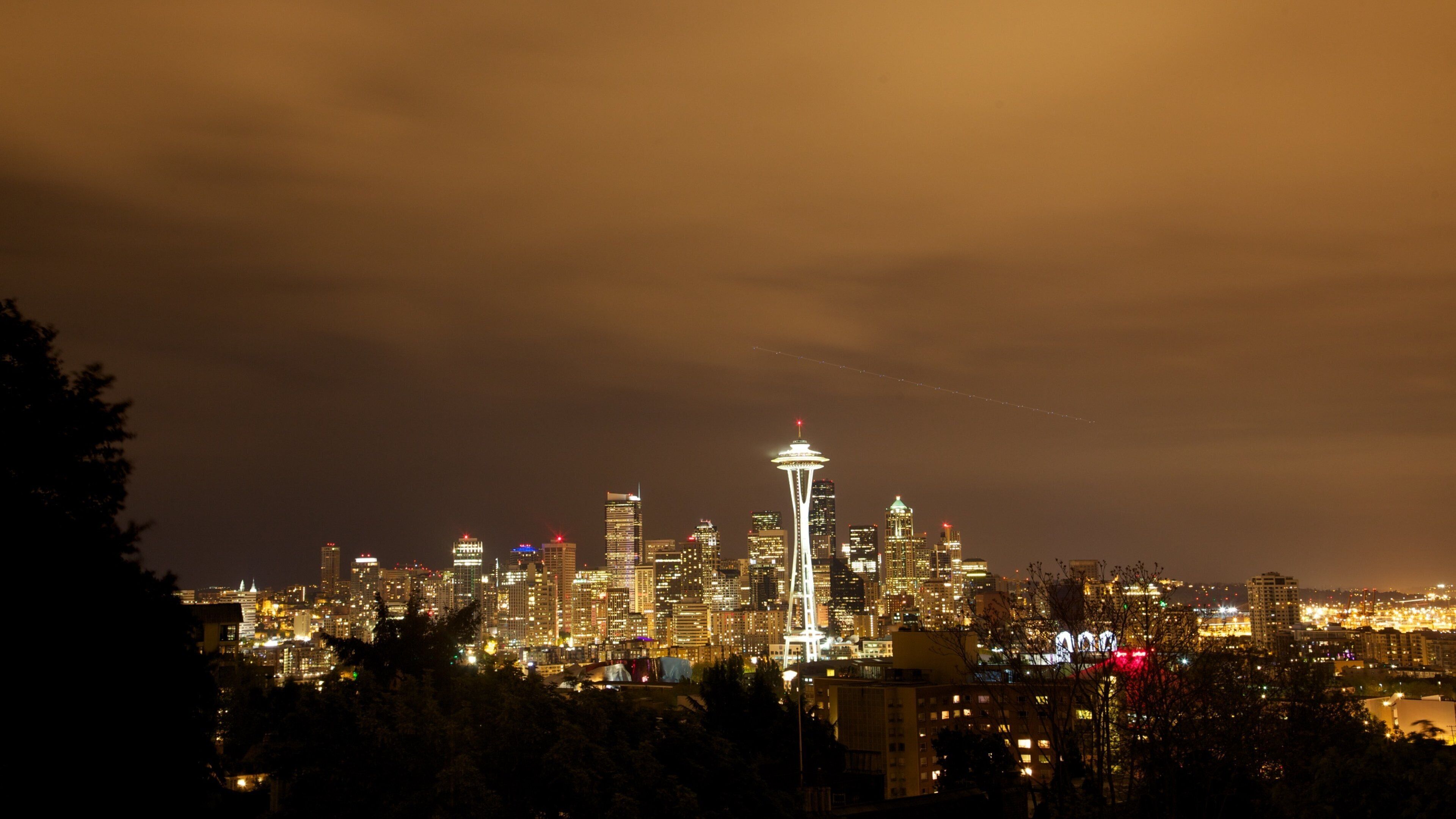 Puget Sound showing night scenes, city views and skyline