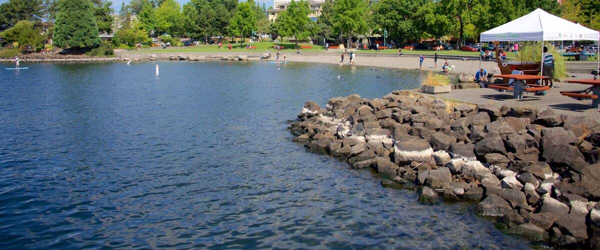 Puget Sound which includes rocky coastline and general coastal views