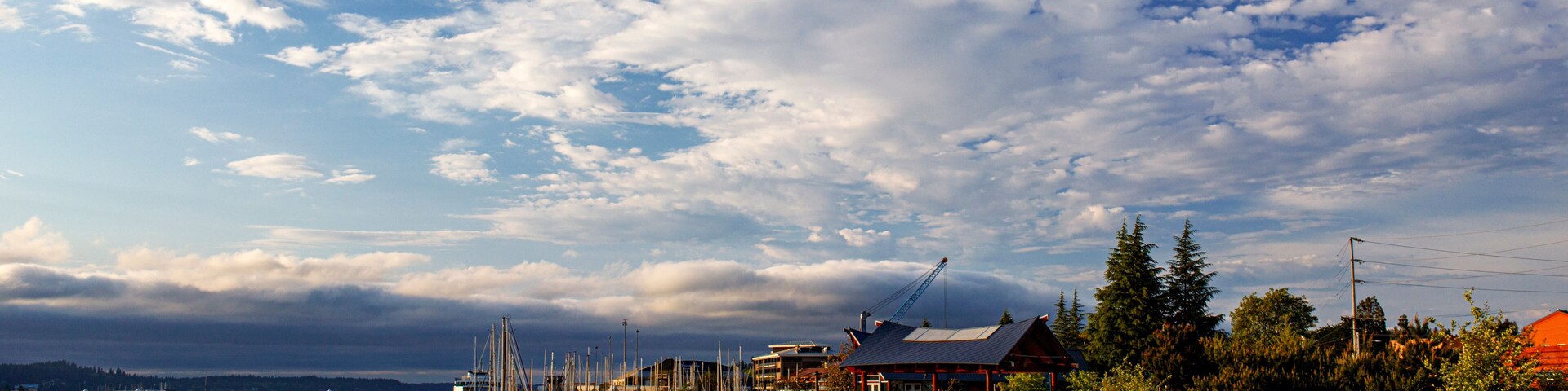 Un muelle con barcos y un puerto deportivo frente al agua.