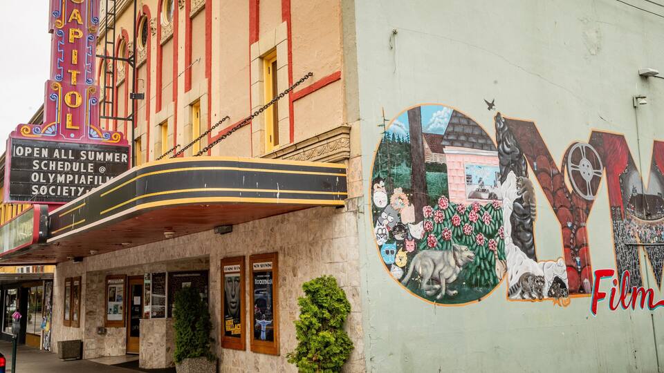 Olympia featuring outdoor art and signage