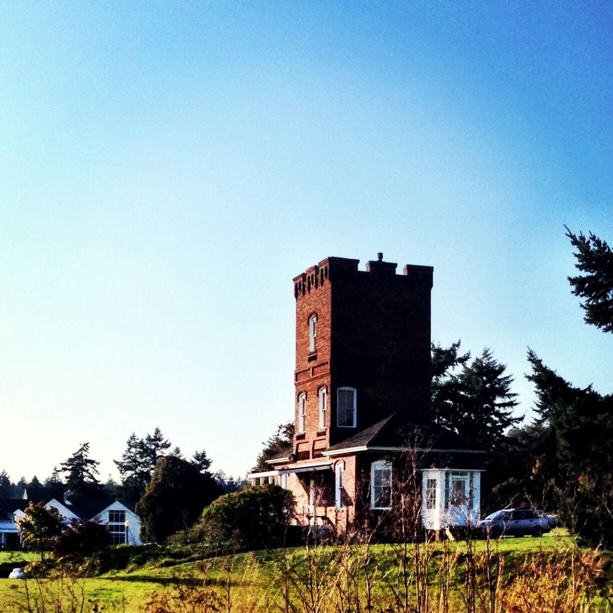 Alexander's castle is the oldest structure at Fort Worden State Park (built in 1883) and the second most popular place to stay. 

According to legend, Reverend John Alexander built the castle in true Scottish style for a prospective Scottish bride. Alas, she had already married another by the time Mr. Alexander returned to Scotland. He did live there for a time, but it ended up housing the tailor shop for many years during the time that Fort Worden was still a military installation.

While I did not have the opportunity to spend the night in the castle, I can vouch for the claim that it has spectacular views of Puget Sound.