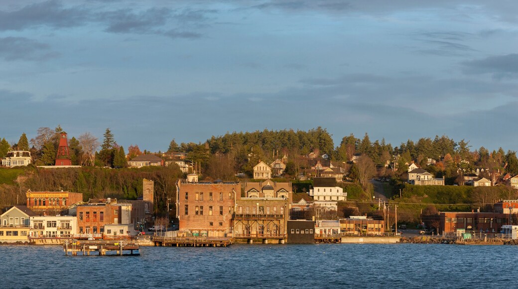 Historic Port Townsend, Washington Waterfront at Sunrise. By the late 19th century, Port Townsend was a well-known seaport. Beautiful Victorian houses and buildings can be seen most everywhere.