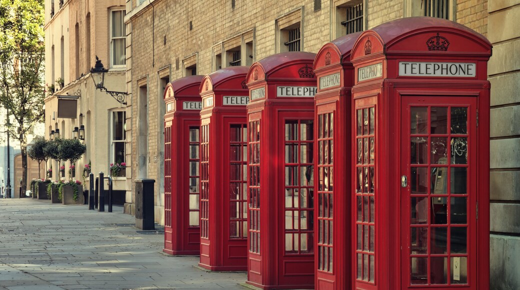 Traditional old style UK red phone boxes in London