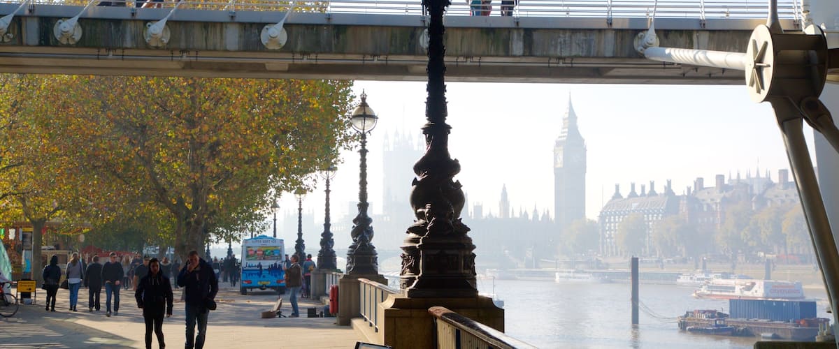 South Bank showing a bridge, heritage architecture and a river or creek