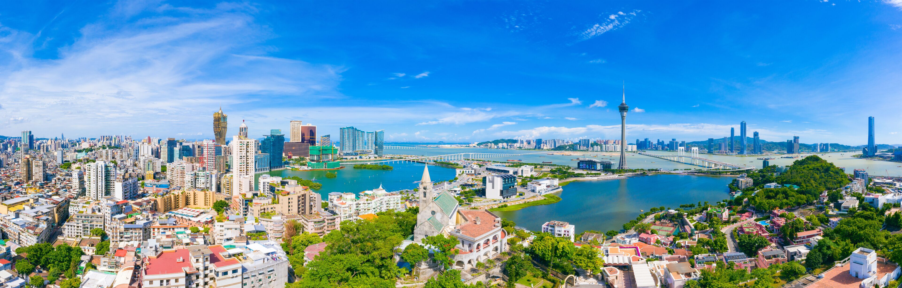 Aerial photography of Macao Peninsula City Scenery in China