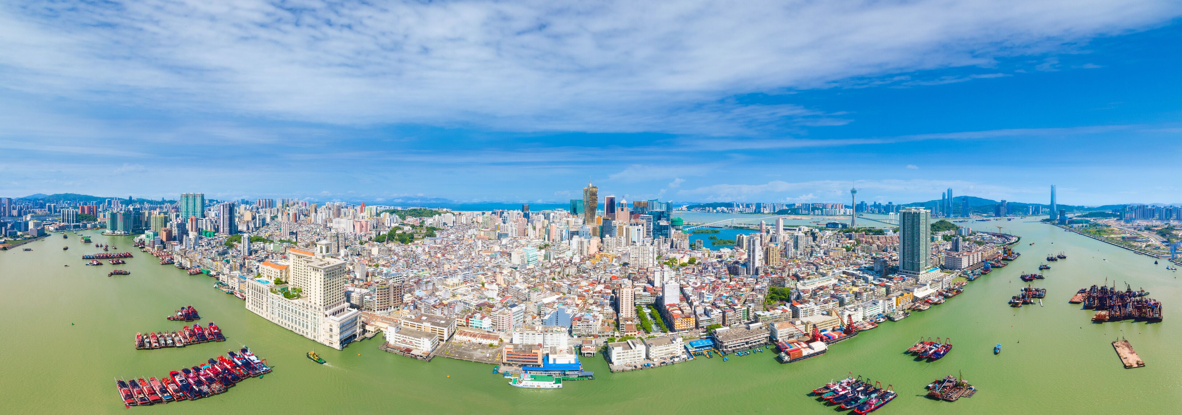 Aerial photography of Macao Peninsula City Scenery in China