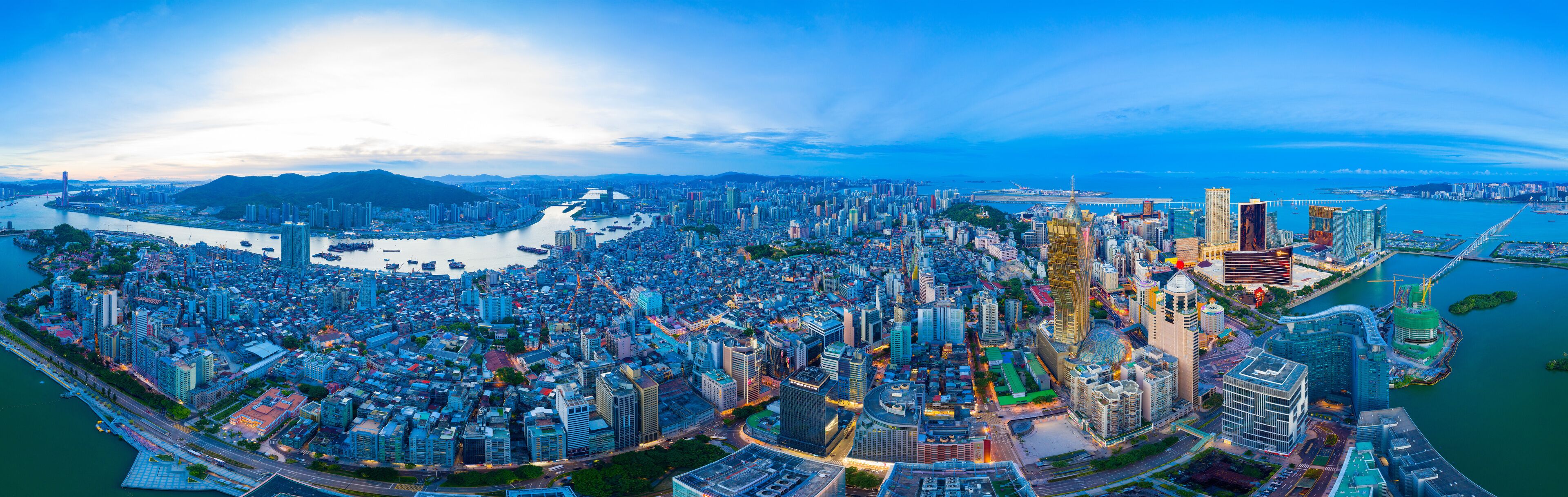 Aerial photography of night scene of Macao Peninsula City, China