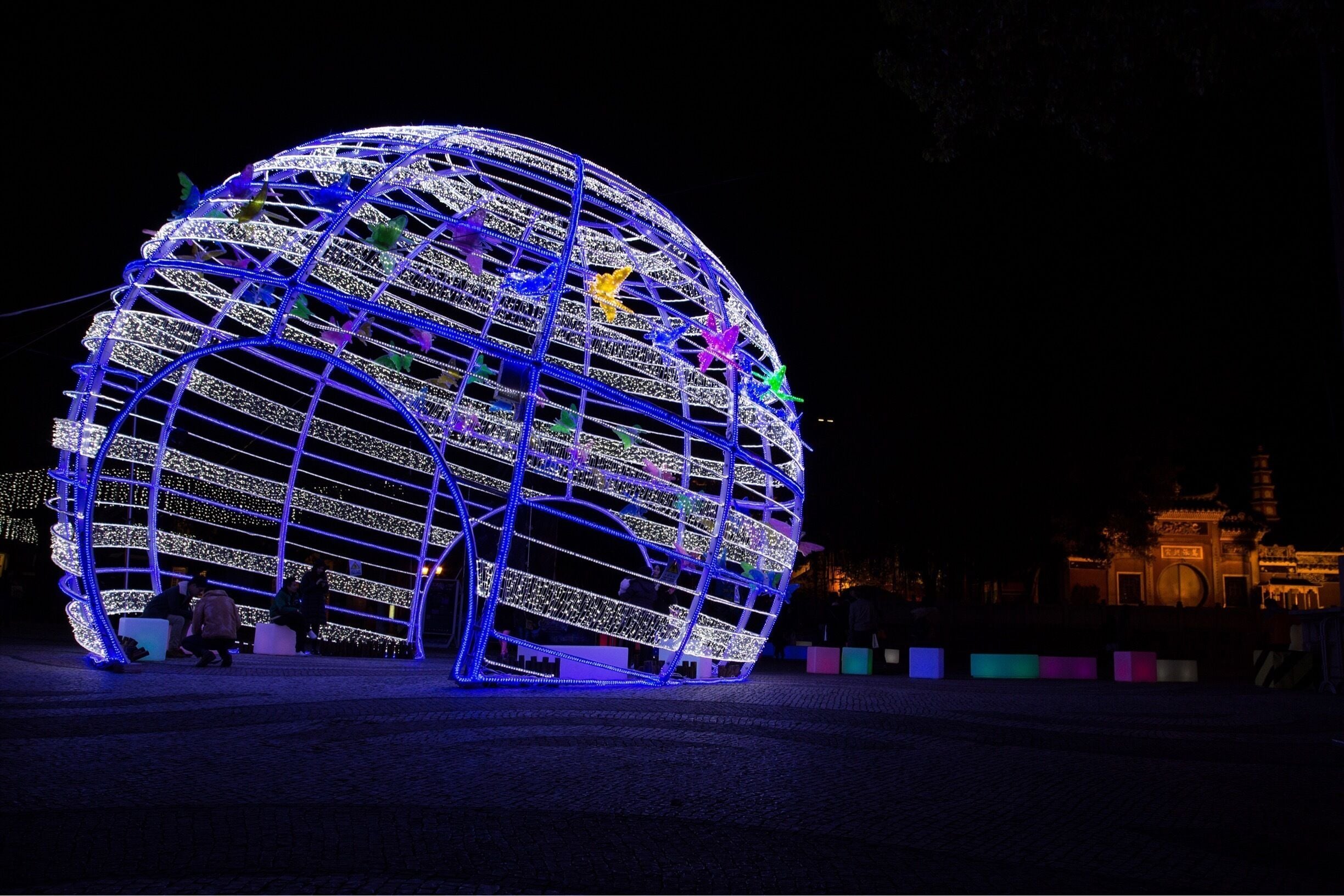 A-Ma Temple and the lighted orb display. #macau Macao Light Festival http://en.macautourism.gov.mo/main/page.php?id=56