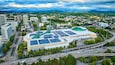 Aerial View of Portland Cityscape with Solar Panels and Highway