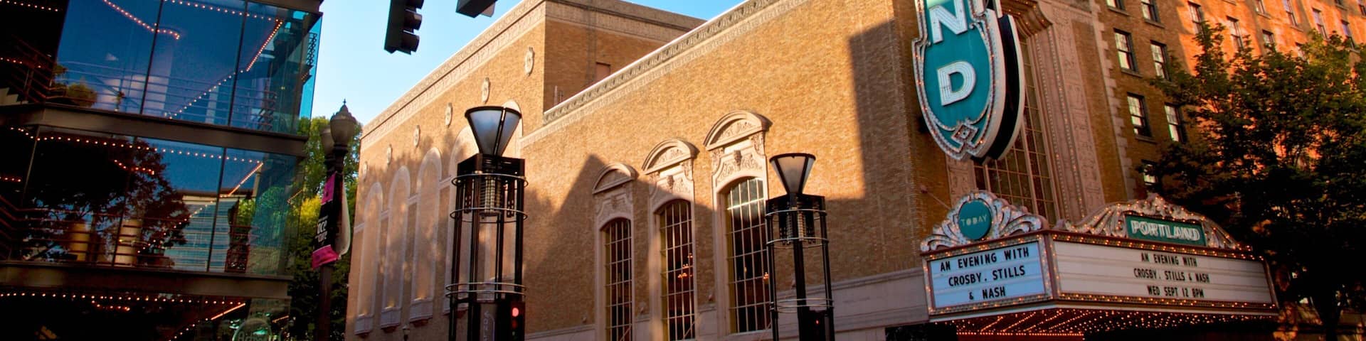 Downtown Portland featuring signage and a city
