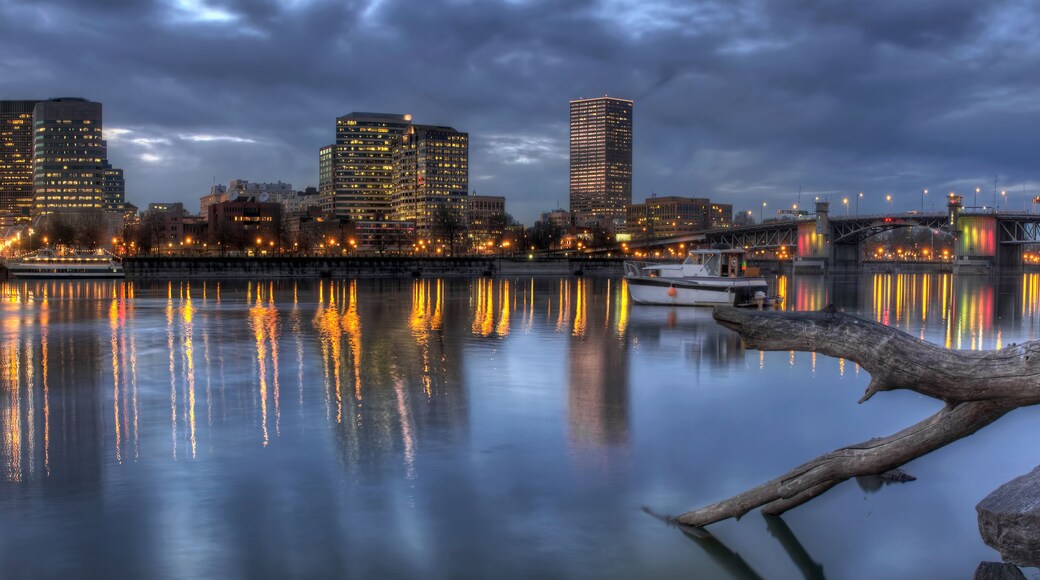 Portland Oregon Waterfront Skyline with Morrison Bridge