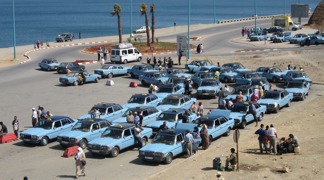 Moroccan taxis in the border of Spain near Ceuta