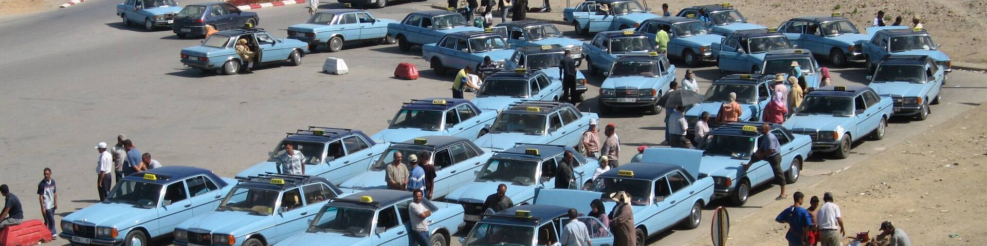 Moroccan taxis in the border of Spain near Ceuta