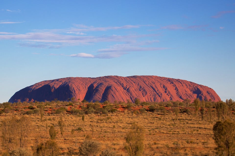 Uluru, a large red sandstone monolith in the Northern Territory of Australia.