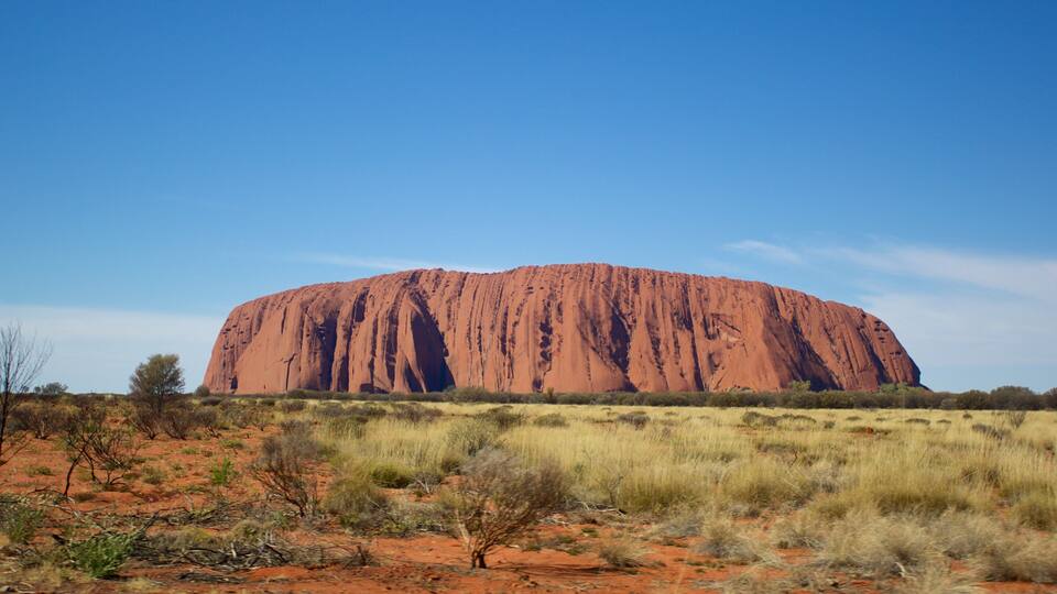 Uluru, a large red sandstone monolith in the southern part of the Northern Territory in central Australia.