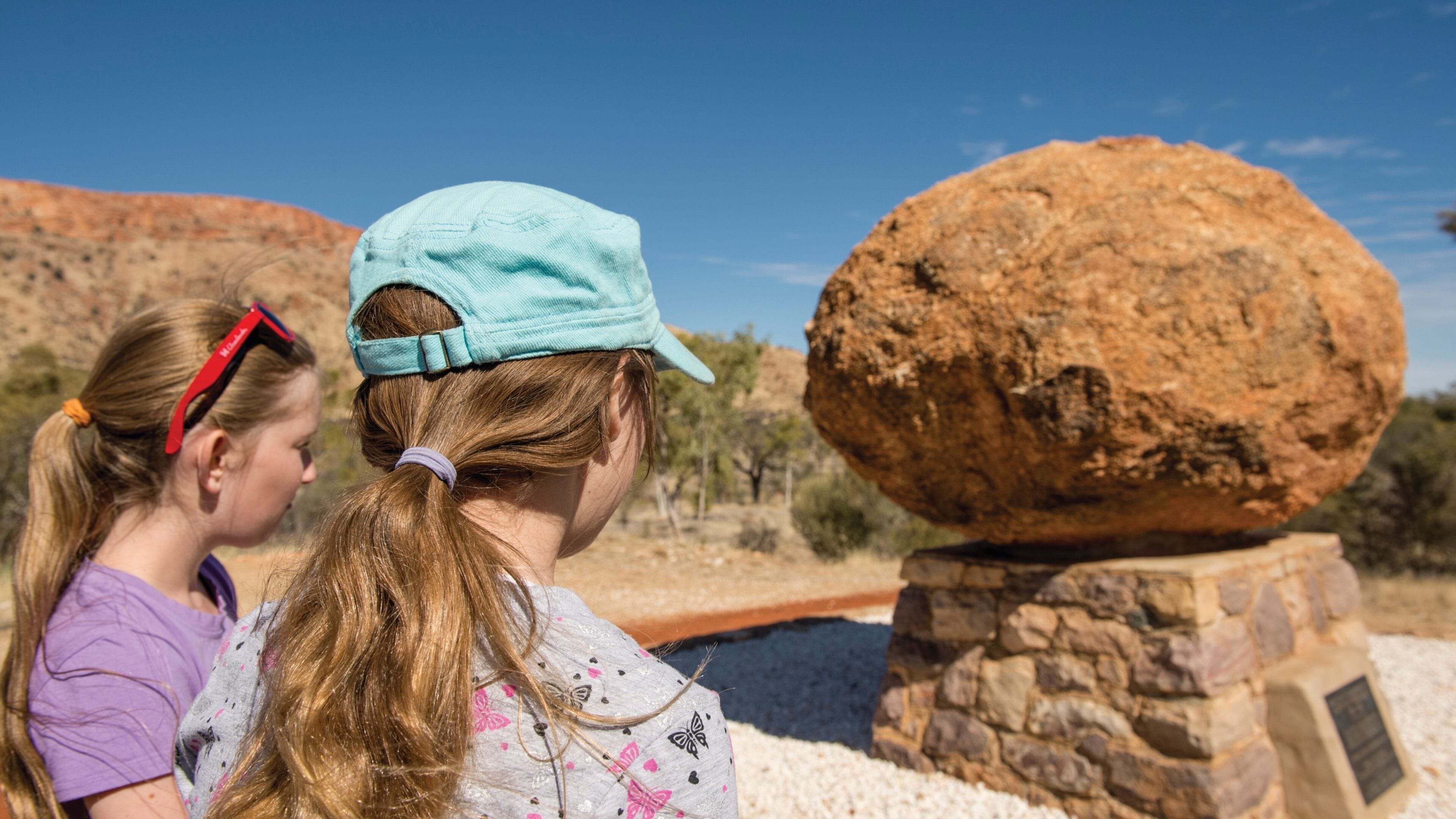 Uluru showing desert views as well as children