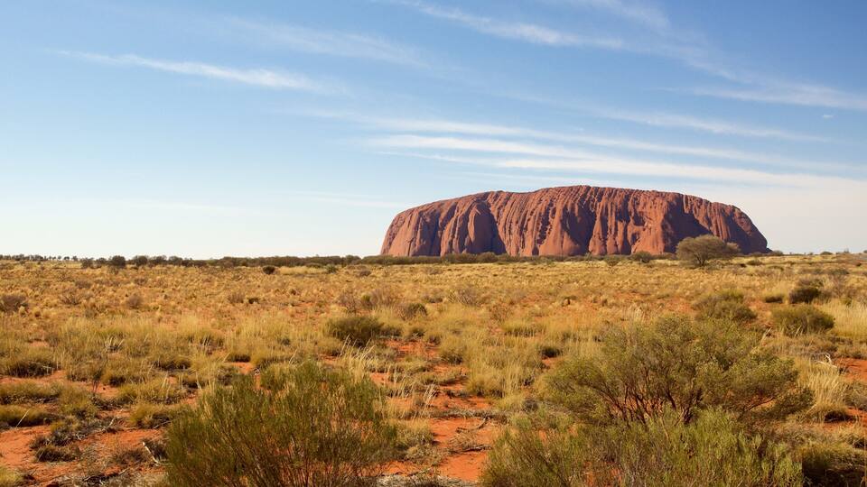 Uluru, a large sandstone monolith in the heart of the Northern Territory in central Australia.