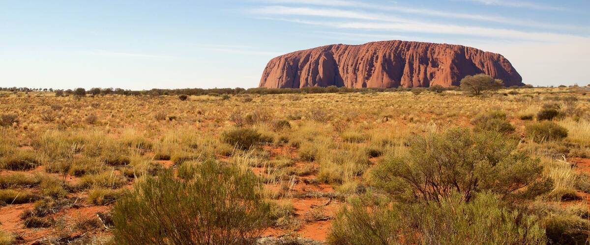 Uluru, a large sandstone monolith in the heart of the Northern Territory in central Australia.