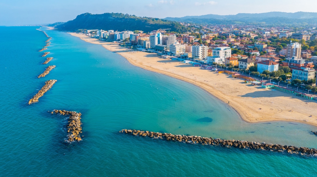 Aerial view of the beach in Italian town Pesaro
