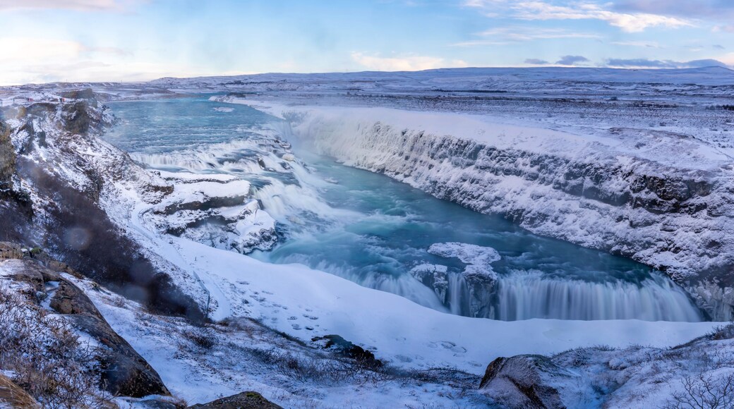 View of Gullfoss Waterfall on the Hvita River in winter, Western Region