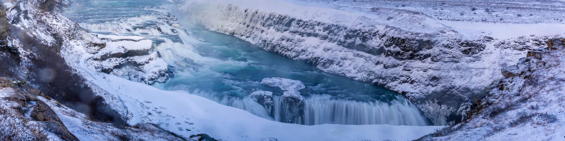 View of Gullfoss Waterfall on the Hvita River in winter, Western Region
