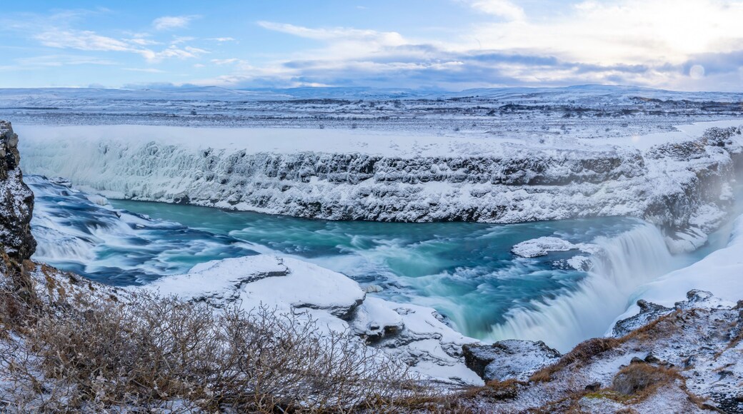 View of Gullfoss Waterfall on the Hvita River in winter, Western Region