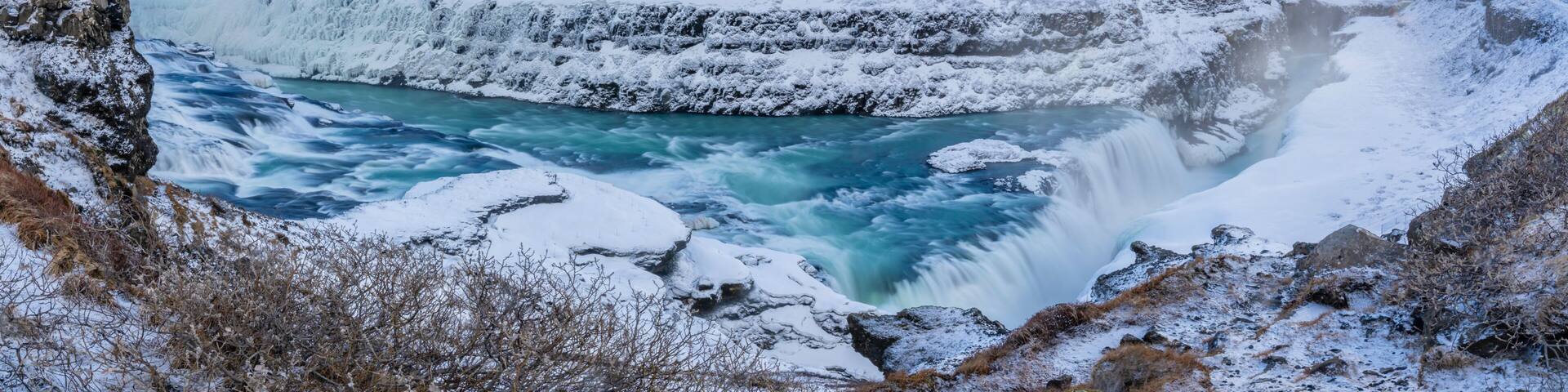 View of Gullfoss Waterfall on the Hvita River in winter, Western Region