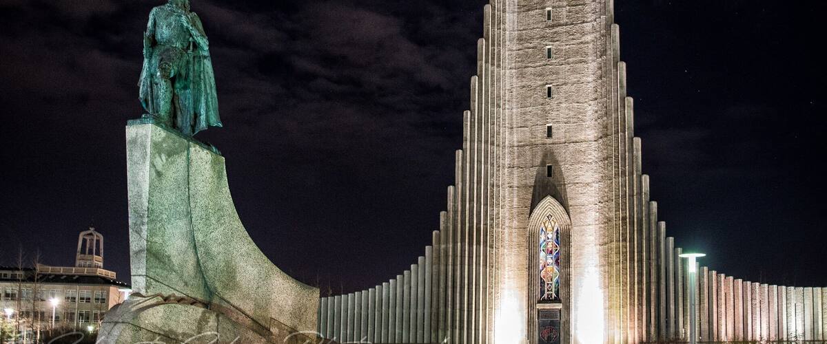 The impressive Hallgrimskirkja church with explorer Leif Erikson standing out front. One of the many attractions in a wonderful city, Reykjavik