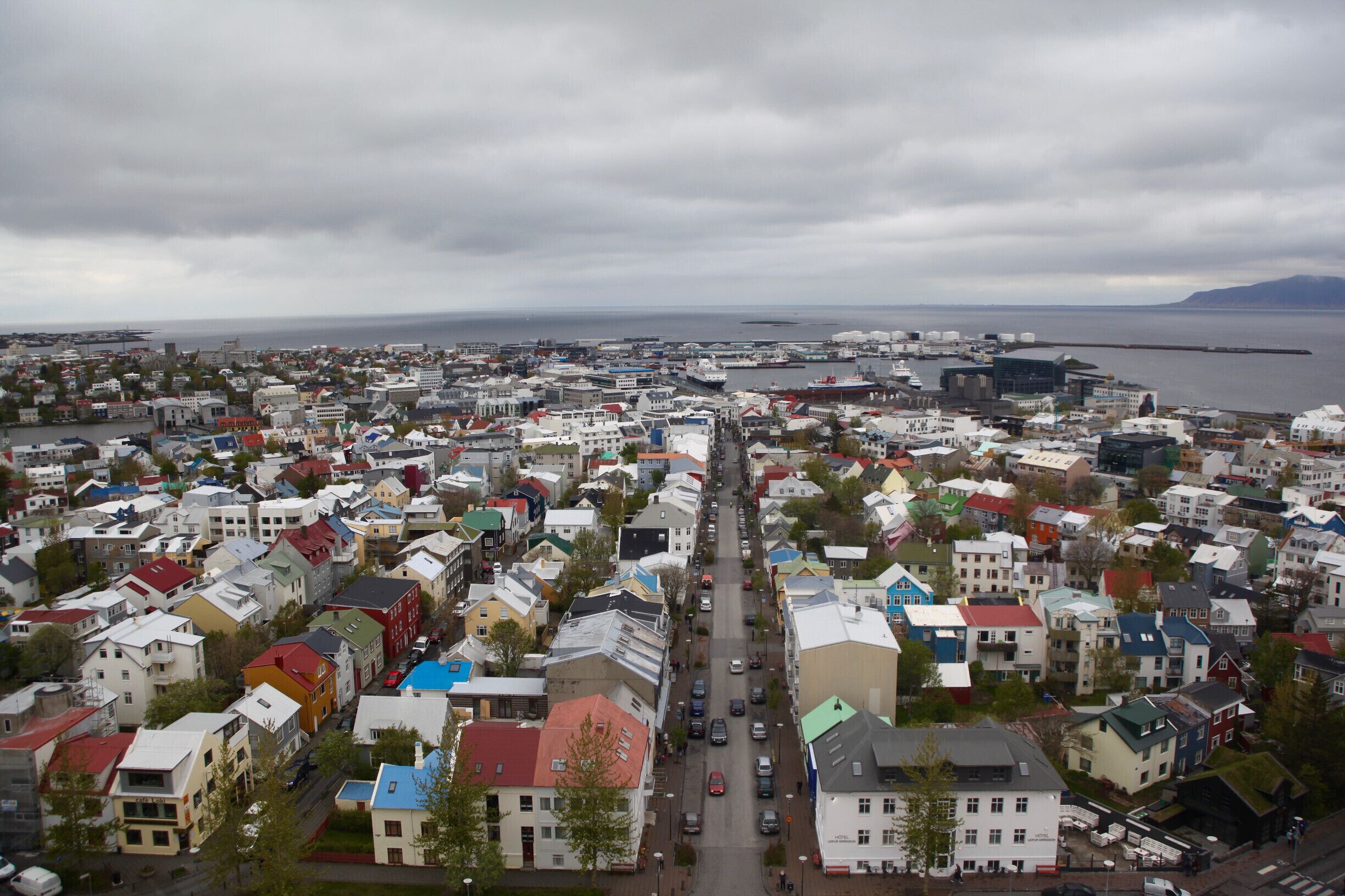 Photo of Reykjavik from the top of the tower at Hallgrímskirkja.  Such a colorful city!