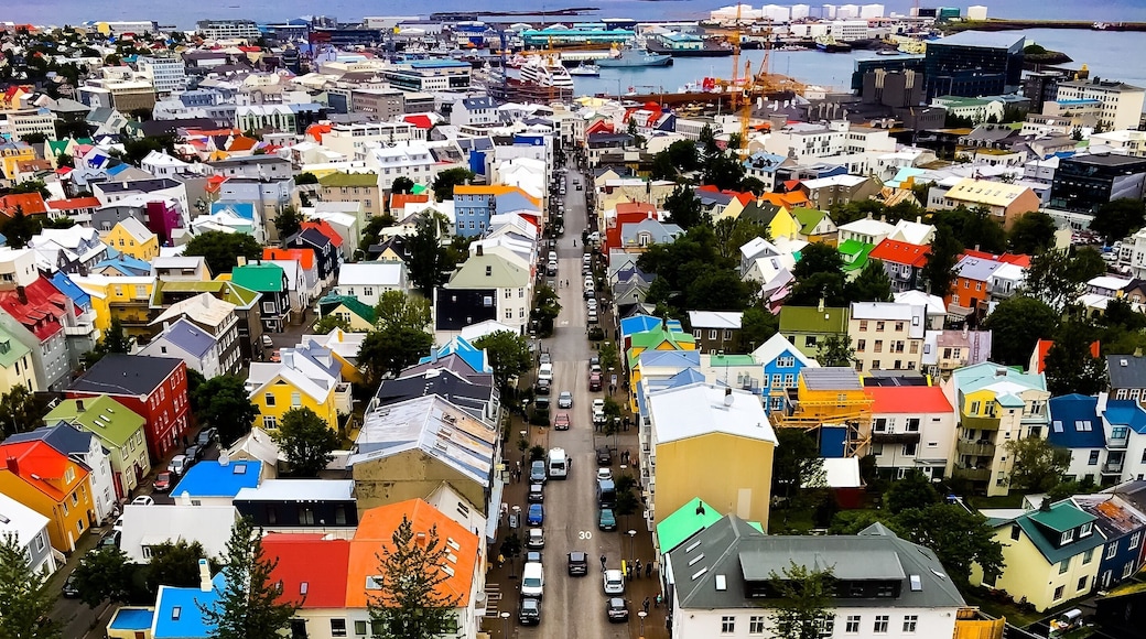 #perspectives
This is the view on TOP of the church at the center of Rejkjavik. You can notice the colourful roofs and the church ground floor pattern where Leifur Ericsson’s statue is situated