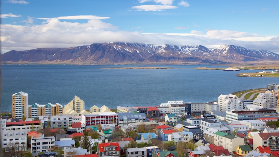 Reykjavik which includes a city, general coastal views and mountains