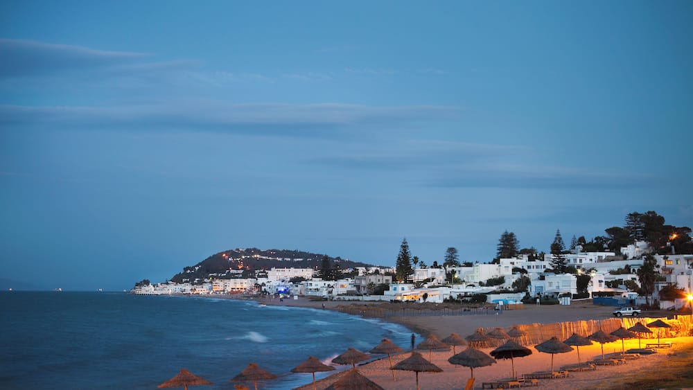 Evening view to the beach in Gammarth Tunis, Tunisia
