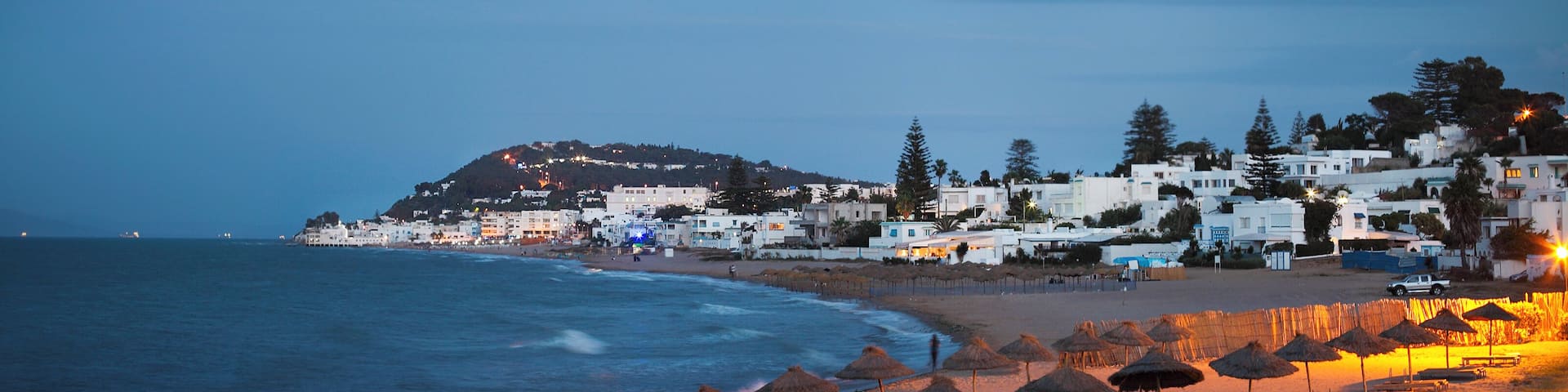 Evening view to the beach in Gammarth Tunis, Tunisia