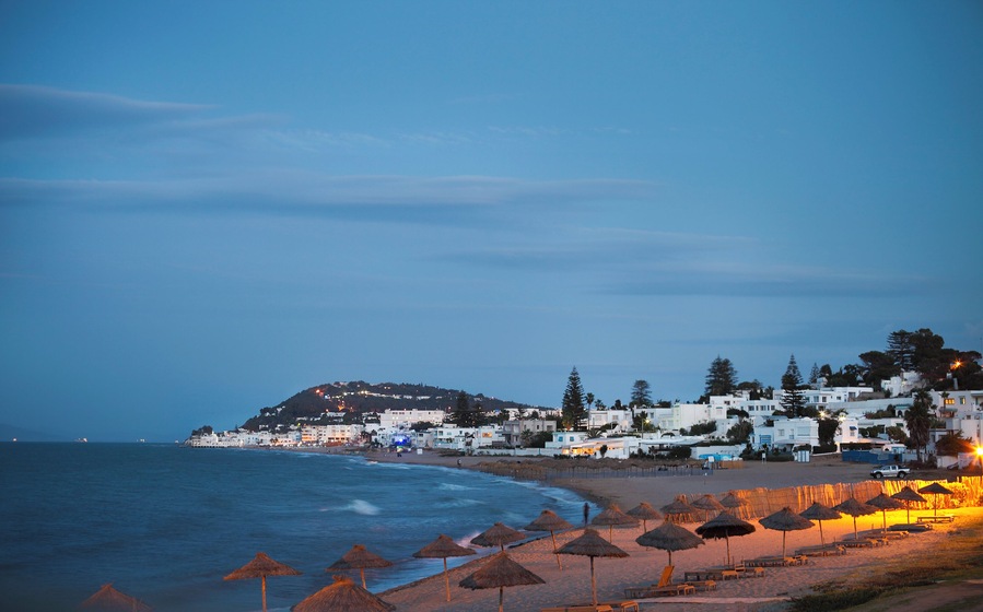 Evening view to the beach in Gammarth Tunis, Tunisia