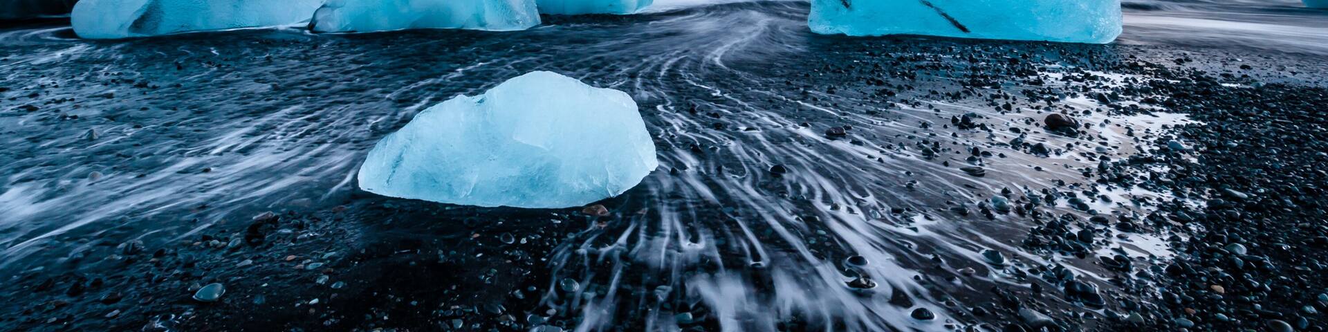 Glacier on black volcanic beach, Iceland. Vatnajokull glacier lagoon