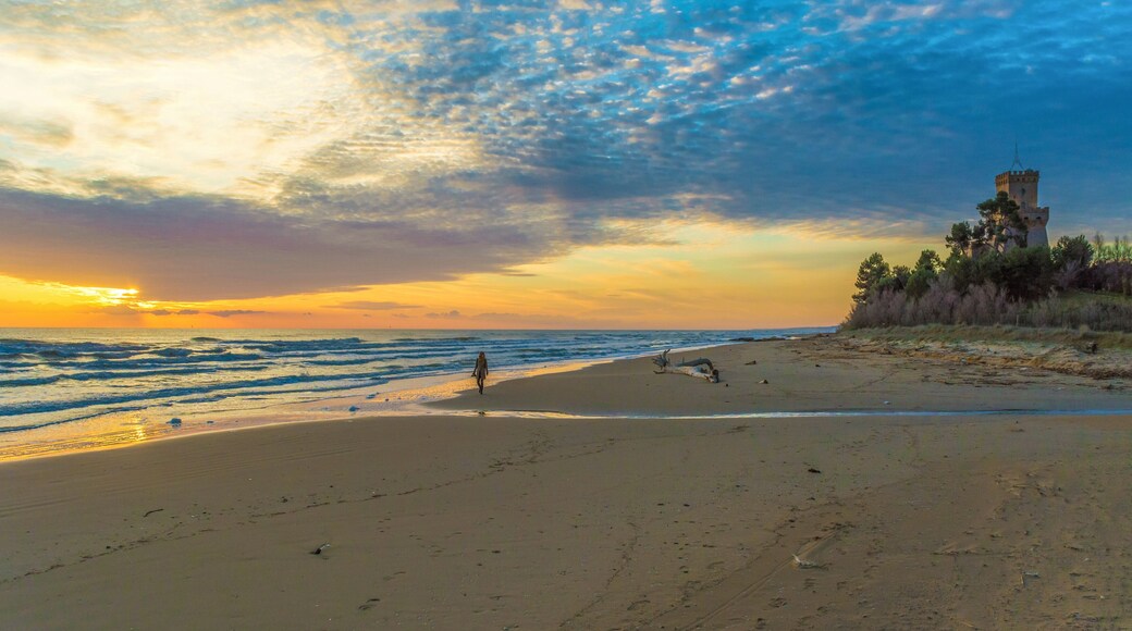 Pineto (Abruzzo, Italy) - The sunrise on the Adriatic sea, from the Pineto beach, beside the Torre di Cerrano castle
