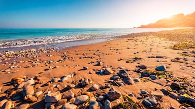 Bright morning scene of Makauda beach, Sciacca town locarion, province of Agrigento, southwestern coast of Sicily, Italy, Europe. Colorful spring seascape of Mediterranean sea.