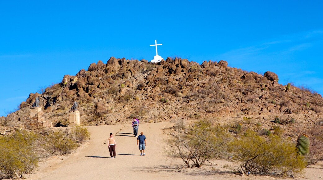 Southern Arizona featuring desert views and religious aspects as well as a small group of people