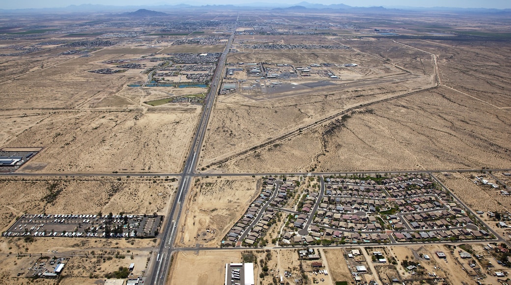 Aerial view of Casa Grande, Arizona with the airport in the foreground