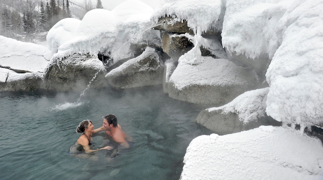 Helt nord i Alaska fasiliteter samt snø og het kilde i tillegg til par