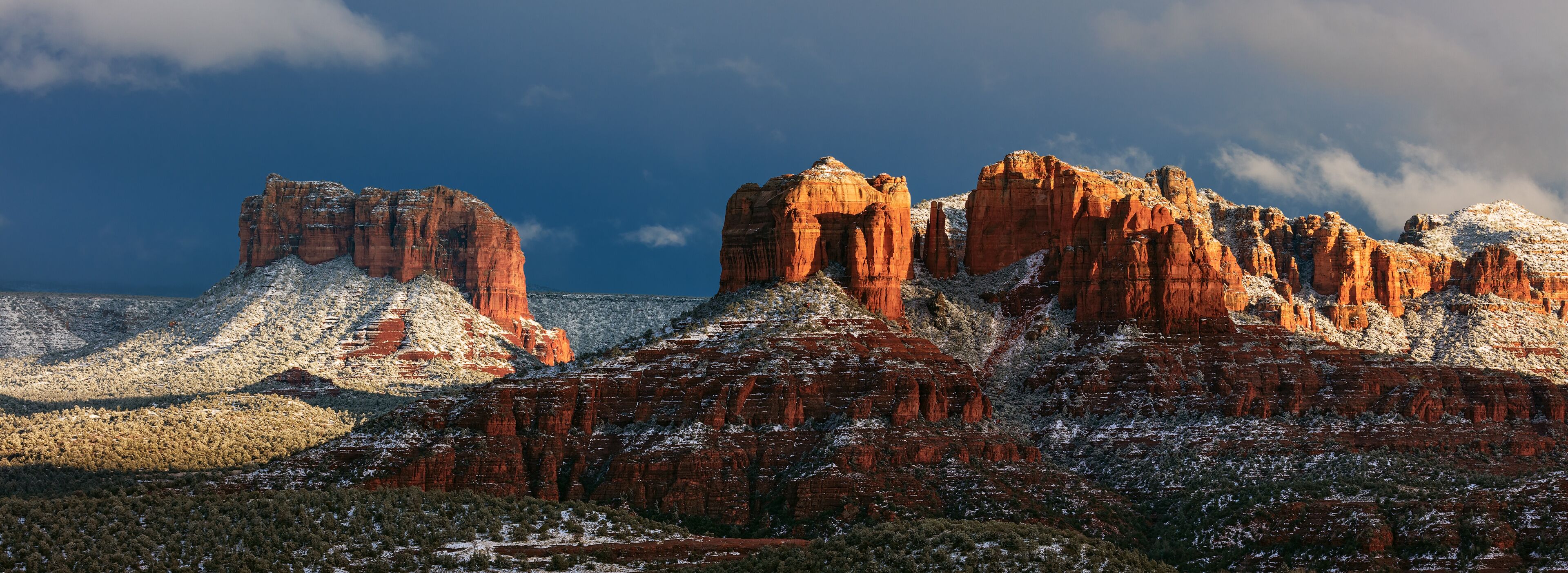 Snow on the red rocks in Sedona, Arizona