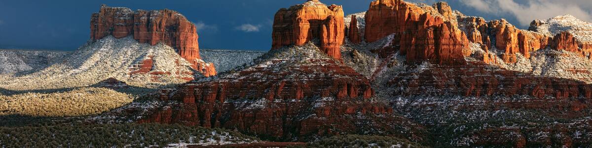 Snow on the red rocks in Sedona, Arizona