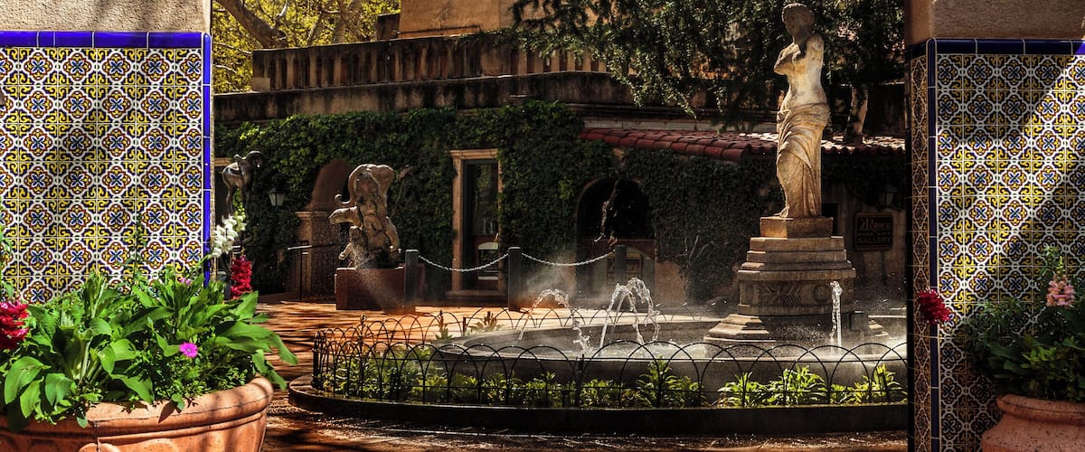 Tlaquepaque shopping center in Sedona, Arizona is full of art galleries and interesting shops. There are photo ops around every corner.