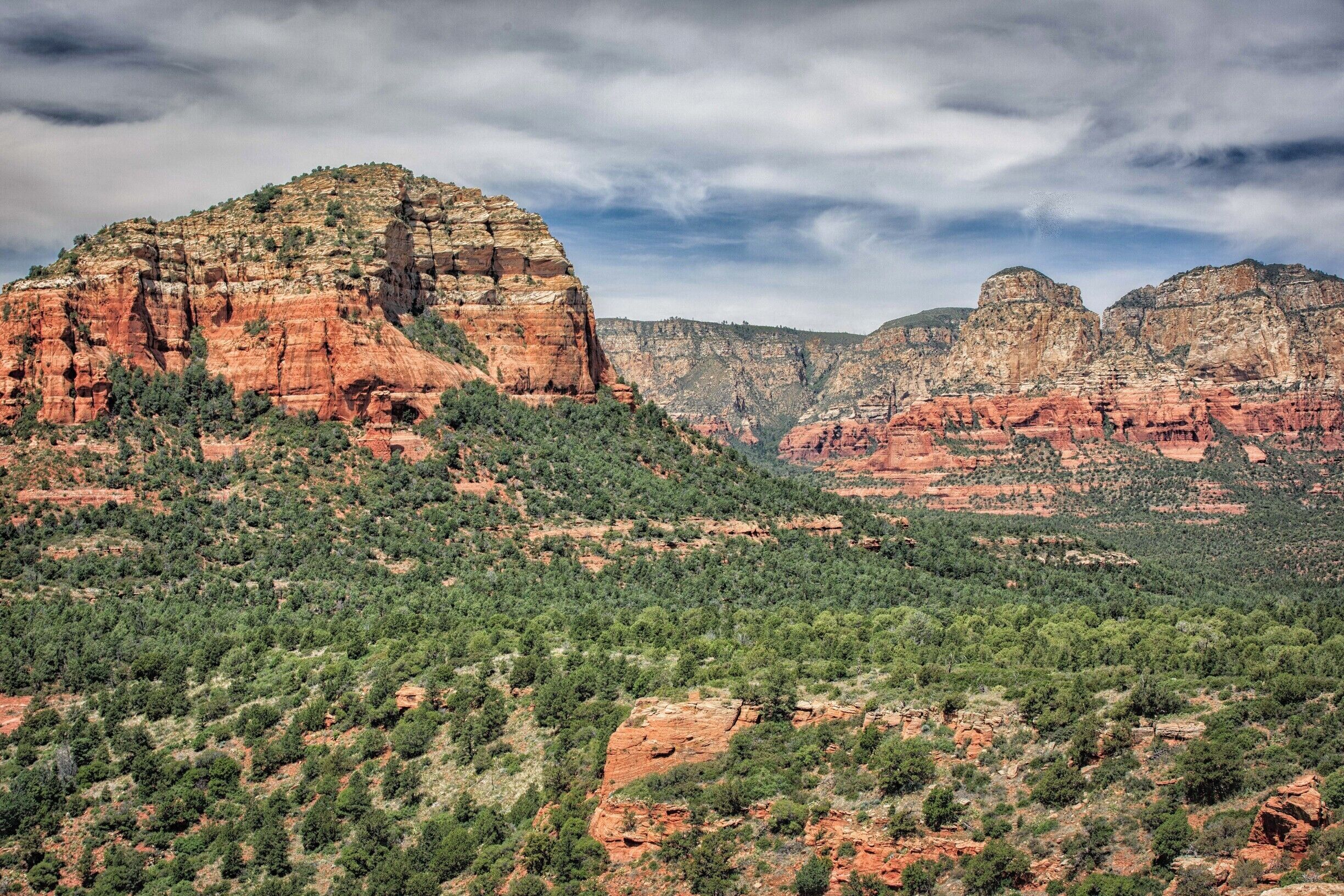 There are over a 100 trails in the Sedona area through the red rock country.  This is the type of view you have as you hike along the Brins Mesa Trail. All the trails are scenic, some more difficult than others. 